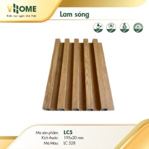 Tấm ốp nhựa lam sóng cao 5 sóng VHOME - Vân gỗ LC528