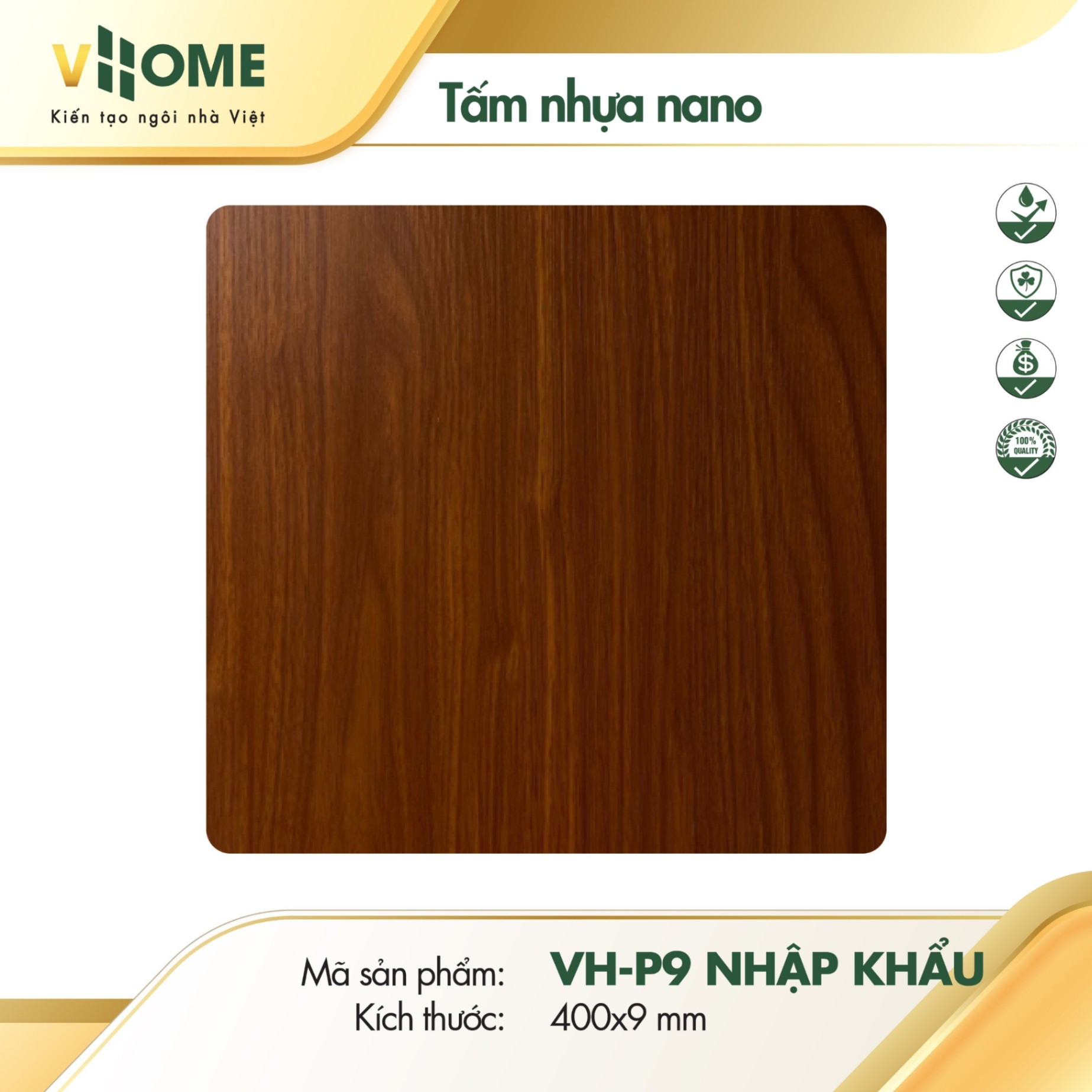 Tấm ốp nano nhập khẩu VHOME - Vân Gỗ P09