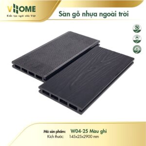 Sàn gỗ nhựa ngoài trời VHOME - Vân Gỗ 3D màu Ghi 25cm