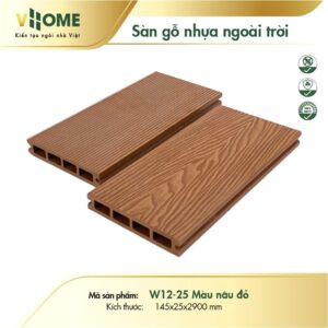 Sàn gỗ nhựa ngoài trời VHOME - Vân Gỗ 3D màu Nâu đỏ