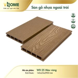 Sàn gỗ nhựa ngoài trời VHOME - Vân Gỗ 3D màu Vàng