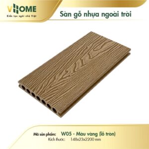 Sàn gỗ nhựa ngoài trời VHOME - Vân Gỗ 3D màu Vàng (Lỗ tròn)