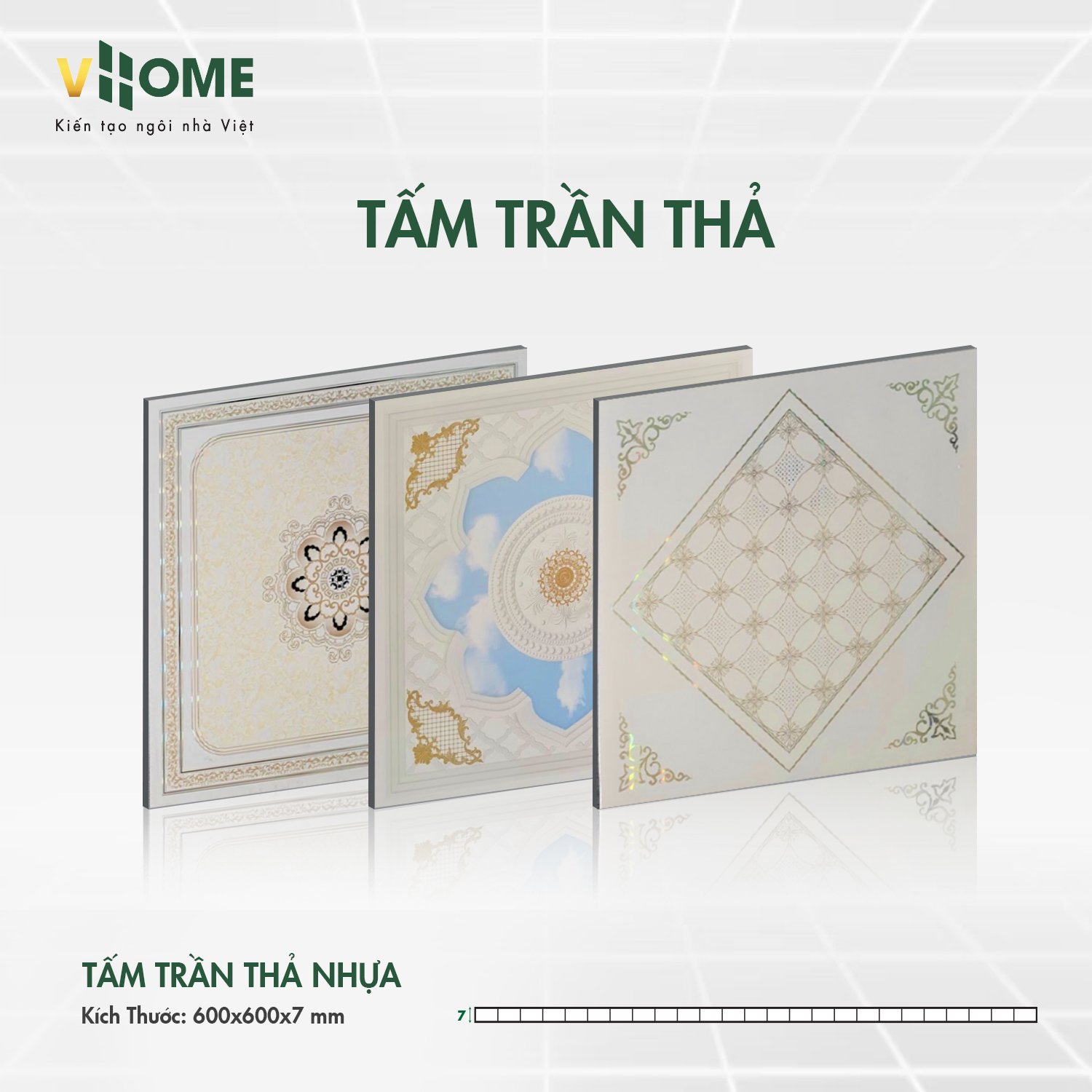 Kích thước tấm trần thả nhựa Vhome