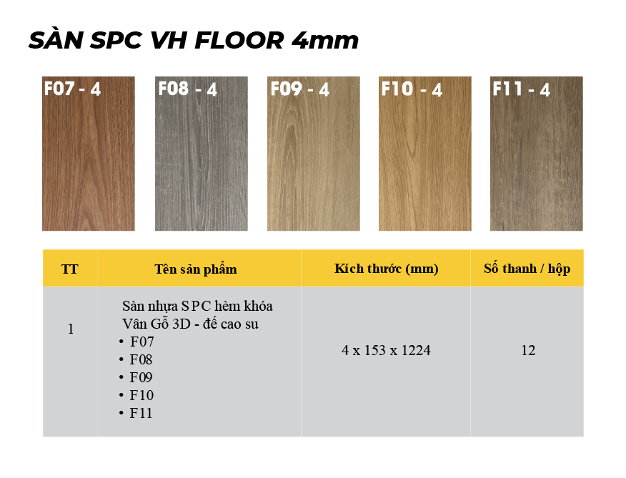Sàn nhựa spc hèm khoá VH FLOOR 4mm