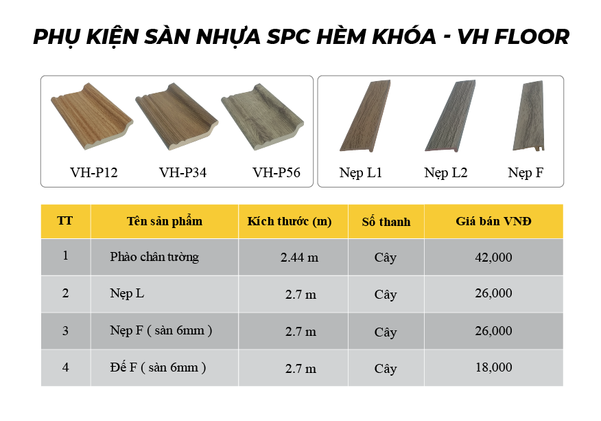 Bảng báo giá phụ kiện sàn nhựa spc hèm khoá Vhome